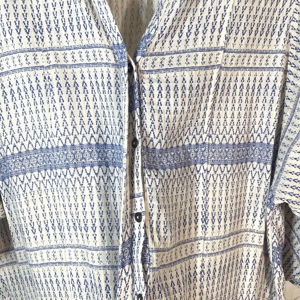 Anthropologie‎ Maeve Lena Blue/Ivory Yarn Dyed Balloon Sleeve Oversized Size XS - Picture 3 of 14
